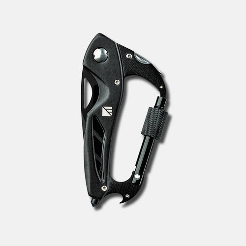 Carabiner Pro by Dark Energy, black EDC multi-tool with knife, bottle opener, glass breaker, and screw gate