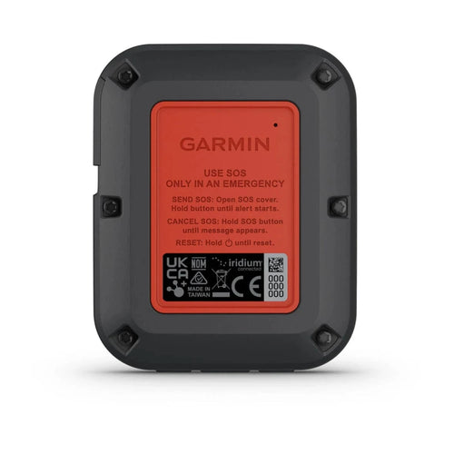 Garmin inReach Messenger, rugged black and orange satellite communicator with emergency SOS instructions