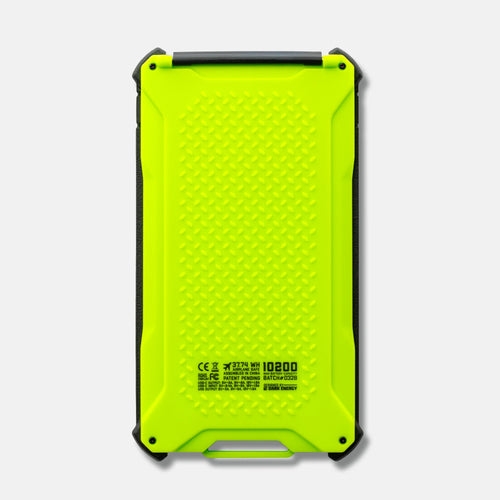 Dark Energy Poseidon Pro: Rugged neon green portable power bank with textured back and power details