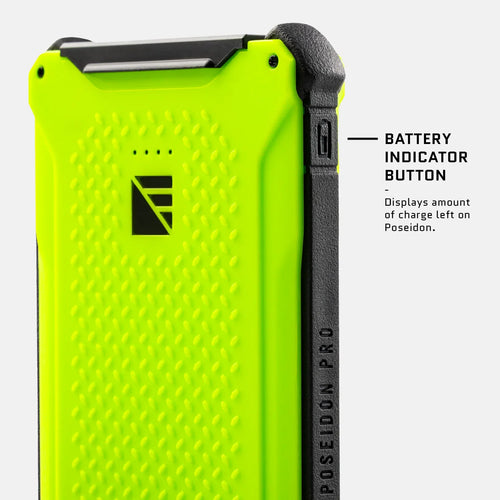 Dark Energy Poseidon Pro rugged power bank, bright green with battery indicator button and textured grip