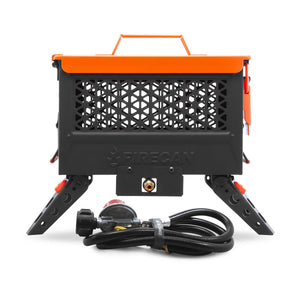 Ignik Outdoors FireCan Fire Pit, black and orange portable gas fire pit with collapsible legs and gas hose