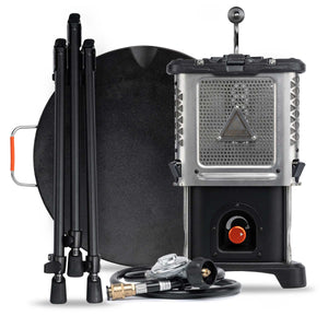Ignik Skullet Deluxe Heater Stove Cook Set: portable propane stove, cast iron skullet, tripod, regulator hose