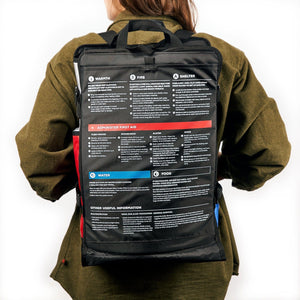 Full Insert | SEVENTY2 Pro, black instructional survival insert worn on back, with emergency preparedness guidance
