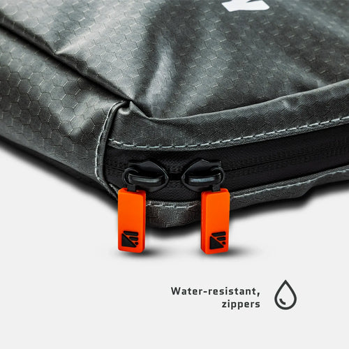 MOLLE Pouch, grey hexagon fabric with water-resistant zippers and orange Dark Energy pulls