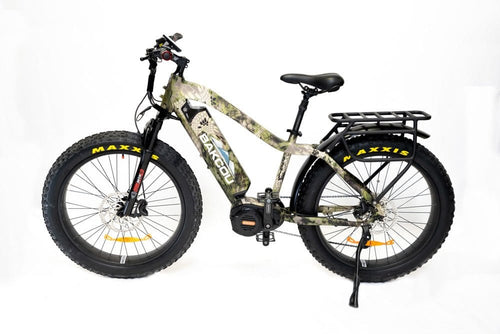 Bakcou Mule electric fat tire bike, camo frame, rear cargo rack