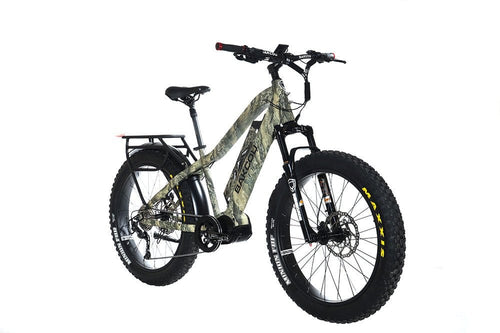 Bakcou Mule electric hunting bike, camo fat-tire e-bike with rear rack and Maxxis tires