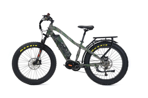 Bakcou Mule hunting electric fat tire bike with camouflage frame and rear rack