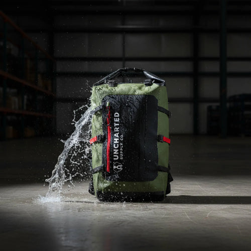 Water splashing on to our olive seventy2.0 shell