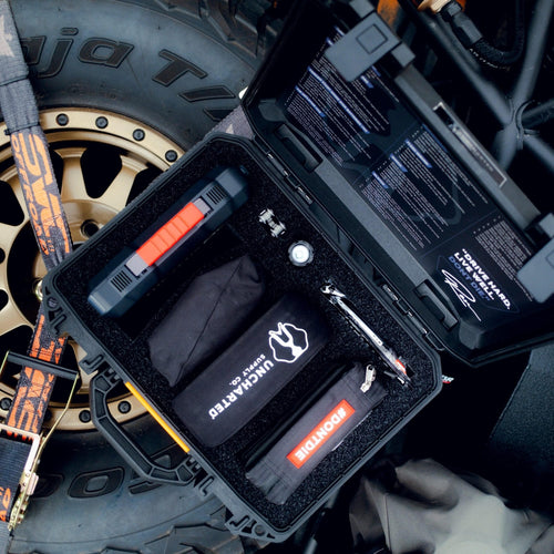 Roadster case sitting on a spare tire