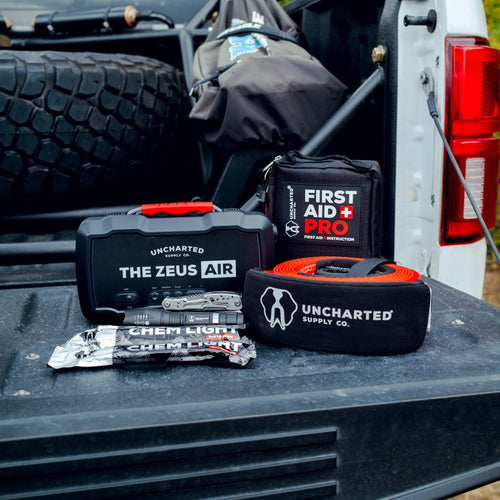 Roadster kit contents sitting on a tailgate