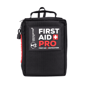 A black first aid bag with the label 'First Aid Pro' on the front.
