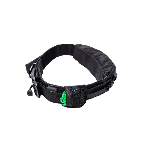 side view of wolf pack collar showing poop bag holding spot