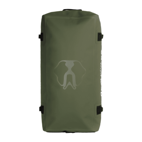 Olive 45L Vault showing the bottom of the bag logo
