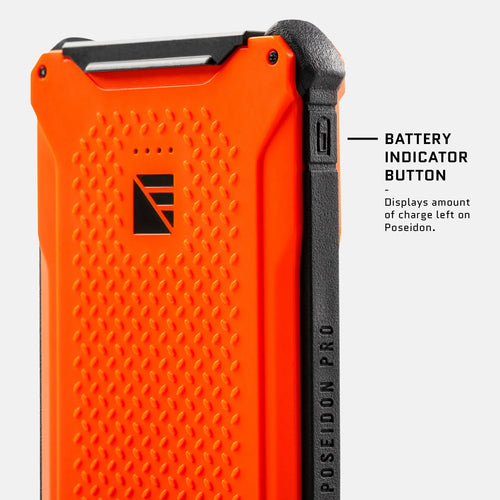 Dark Energy Poseidon Pro rugged orange portable charger with battery indicator button