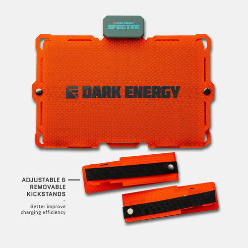 Spectre 18W portable solar panel: Dark Energy orange textured panel with detachable kickstands for improved charging