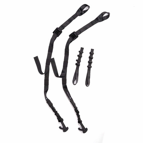 Rasant Straps T^Pull Straps set with two long black adjustable straps, two small auxiliary straps, and T-hooks
