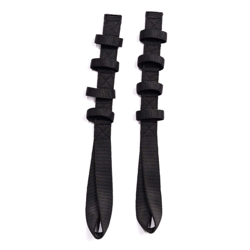 Rasant Straps T^Pull Straps, two black tactical webbing straps with four smaller and one larger loop