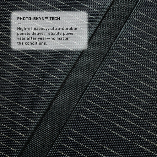 Dark Energy Spectre 200W: close-up of black high-efficiency solar panel with PHOTO-SKYN tech