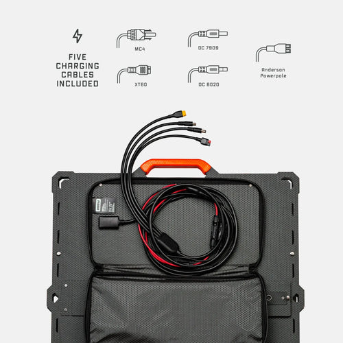 Dark Energy Spectre 200W portable solar panel with five charging cables including MC4, XT60, DC, Anderson