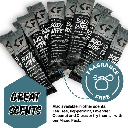 Klean Freak Body Wipes 12 pack, individual antibacterial scent-free wipes, all natural