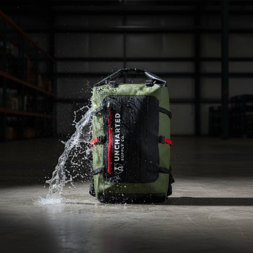 Water splashing on to our olive seventy2.0 shell