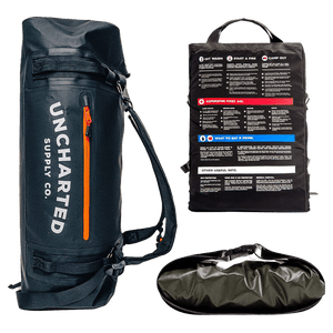 Flood Prep Premium: Uncharted dark waterproof dry bag backpack, survival instruction mat, folded inflatable item