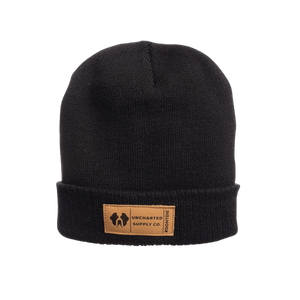 Uncharted Beanie - Black knitted outdoor winter hat with brown Uncharted Supply Co. #DONTDIE patch