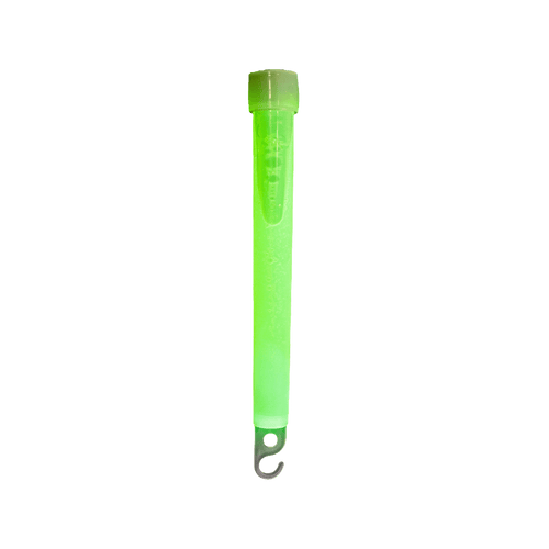 Emergency Chem Light: bright green glow stick with top cap and metal hook for survival gear