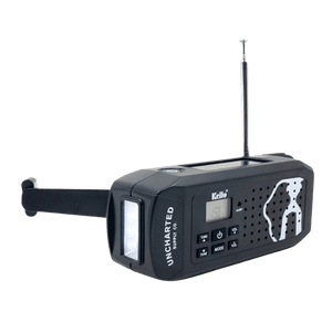 NOAA Radio: Black Uncharted survival emergency radio with flashlight, antenna, and hand-crank charger